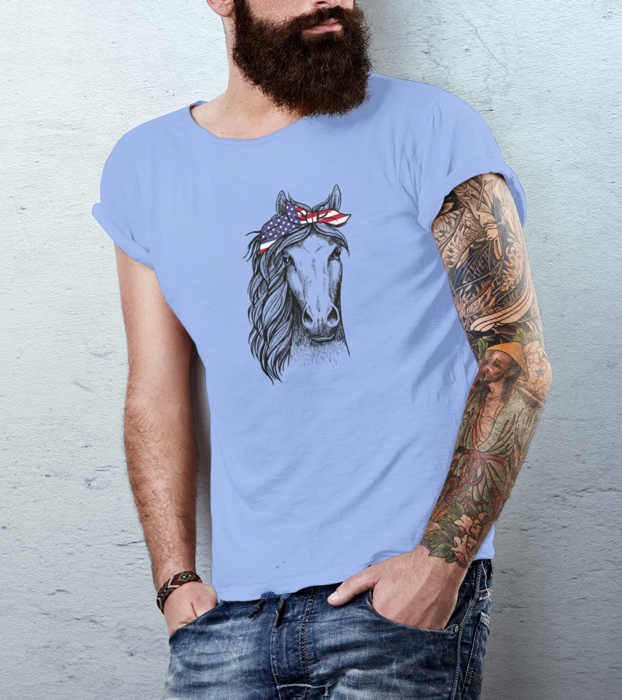 4th Of July Horse With American Flag Bandana USA T-Shirt