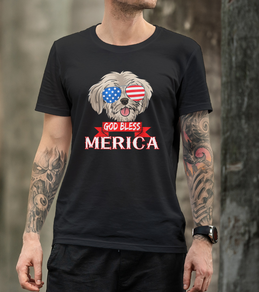 4th Of July Shih Tzu Dog God Bless Merica T-Shirt