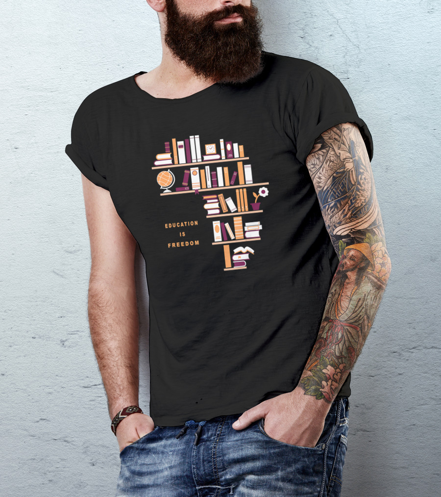 Africa Education Is Freedom Book Shelf Library Globe T-Shirt