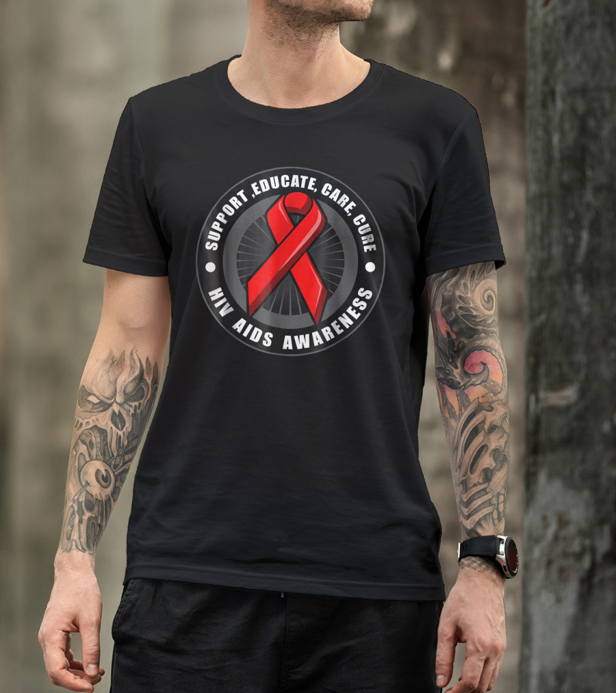 HIV AIDS Awareness Support Educate Care Cure T-Shirt