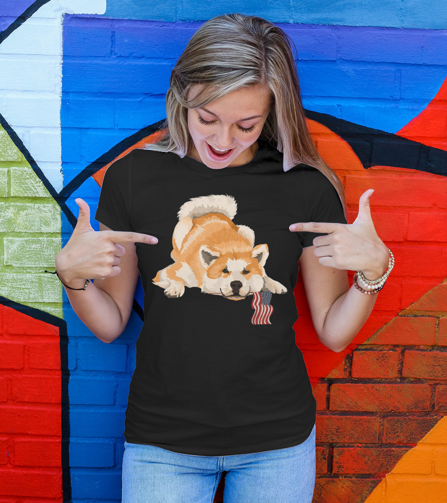 Akita Dog Lover With American Flag Motif T-Shirt