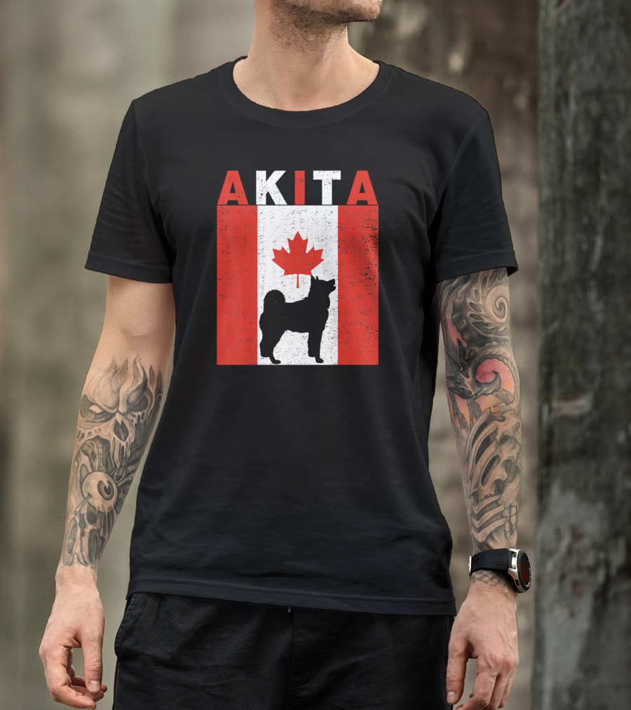 AKITA AKITA Canadian Flag Maple Leaf Dog T-Shirt