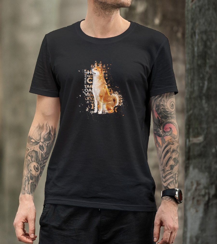 Akita Typography Awe With Text Collage And Dog T-Shirt