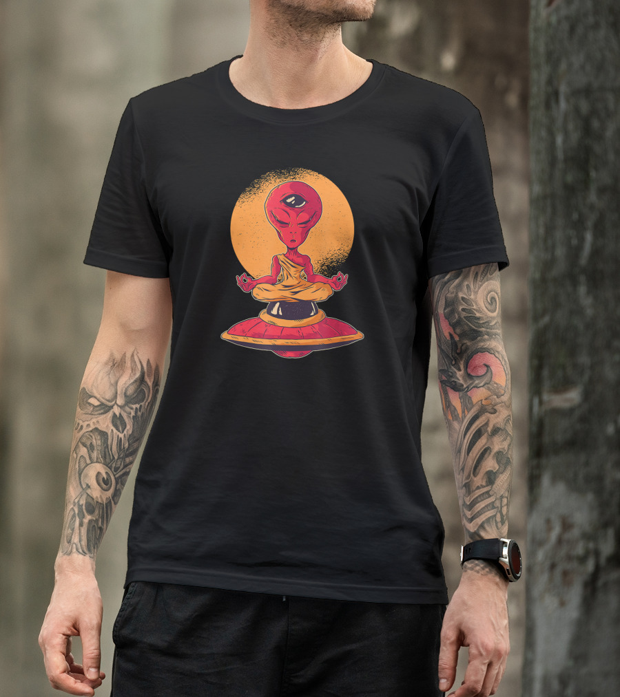 Alien Monk Meditation With Third Eye UFO Enlightenment T-Shirt