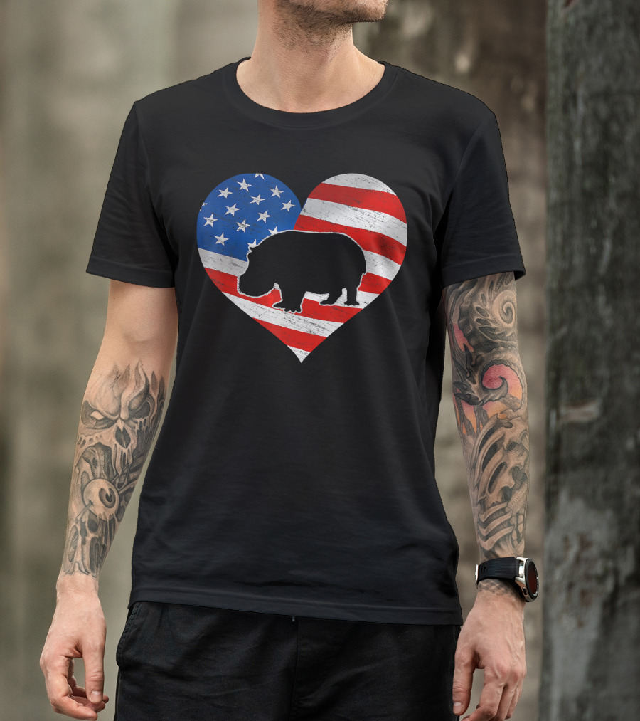 American Flag Hippo Heart T-Shirt