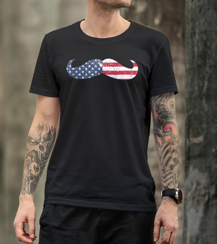 American Flag Stars And Stripes Mustache For 4th Of July T-Shirt
