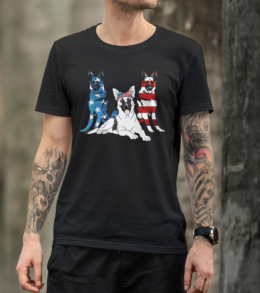 American German Shepherd US Stars And Stripes Trio T-Shirt