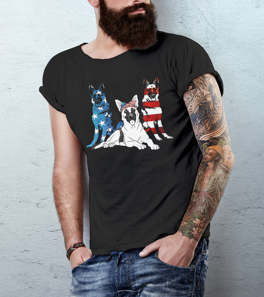 American German Shepherd US Stars And Stripes Trio T-Shirt