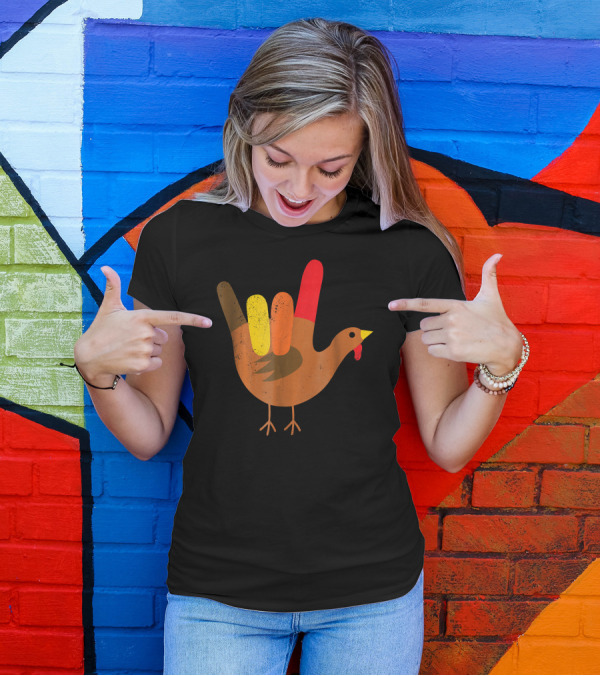 American Sign Language I Love You Thanksgiving Turkey T-Shirt