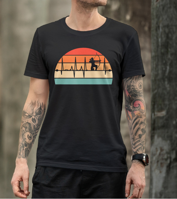 Archery Heartbeat Sunset Kneeling Archer T-Shirt