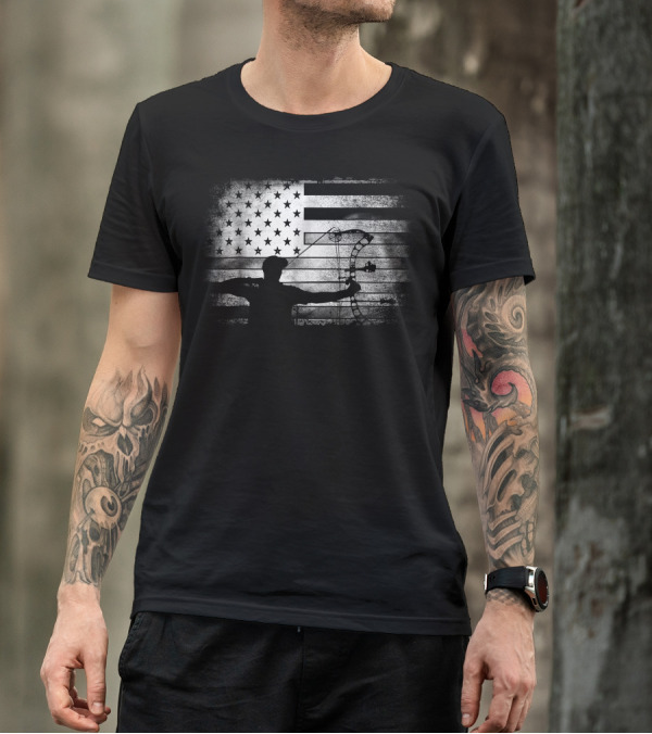 Archery American Flag USA Bow Hunter T-Shirt