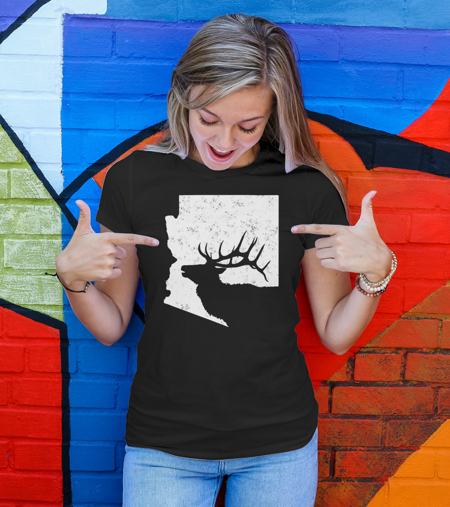 Arizona Elk Silhouette In Bull Hunting Motif T-Shirt
