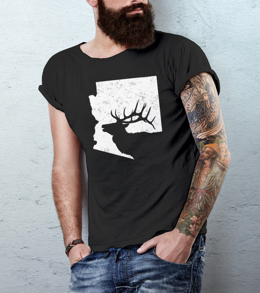 Arizona Elk Silhouette In Bull Hunting Motif T-Shirt