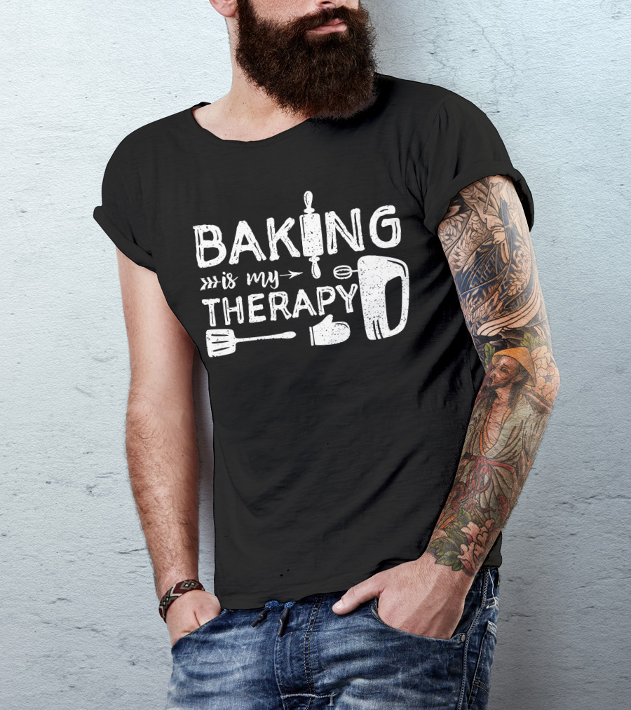 Baking Is My Therapy Rolling Pin Mixer Spatula Oven Mitt T-Shirt