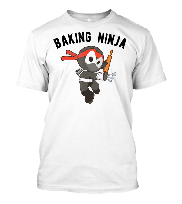 Baking Ninja Funny Ninjutsu Rolling Pin Warrior With Spoons And Red Headband T-Shirt