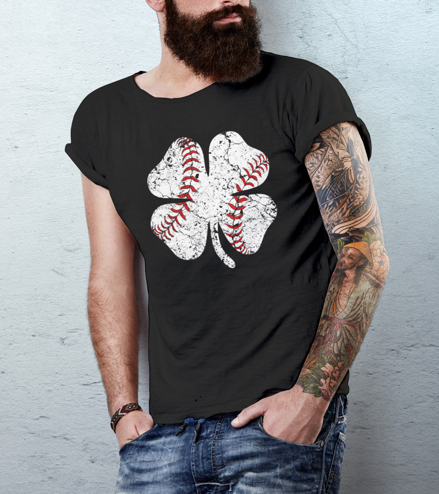 Baseball St Patricks Day Clover Stitching T-Shirt
