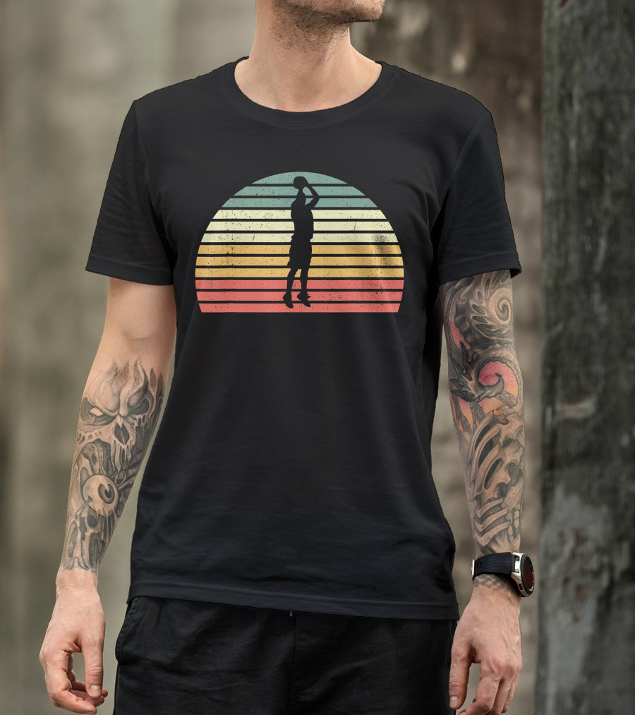 Retro Sunset Basketball Jumpshot 3 Pointer T-Shirt