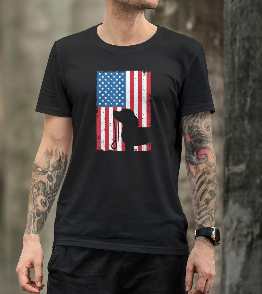 Beagle Silhouette American Flag Patriotic T-Shirt