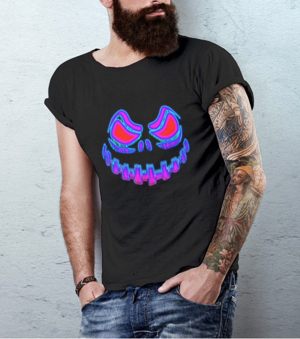 Halloween Evil Pumpkin Red Blue Stripes T-Shirt