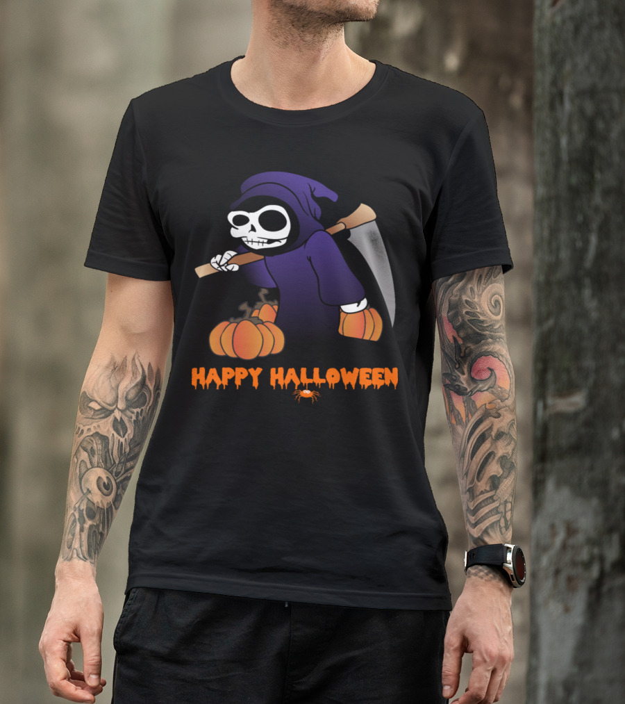 Happy Halloween Reaper With Pumpkins And Scary Scythe T-Shirt