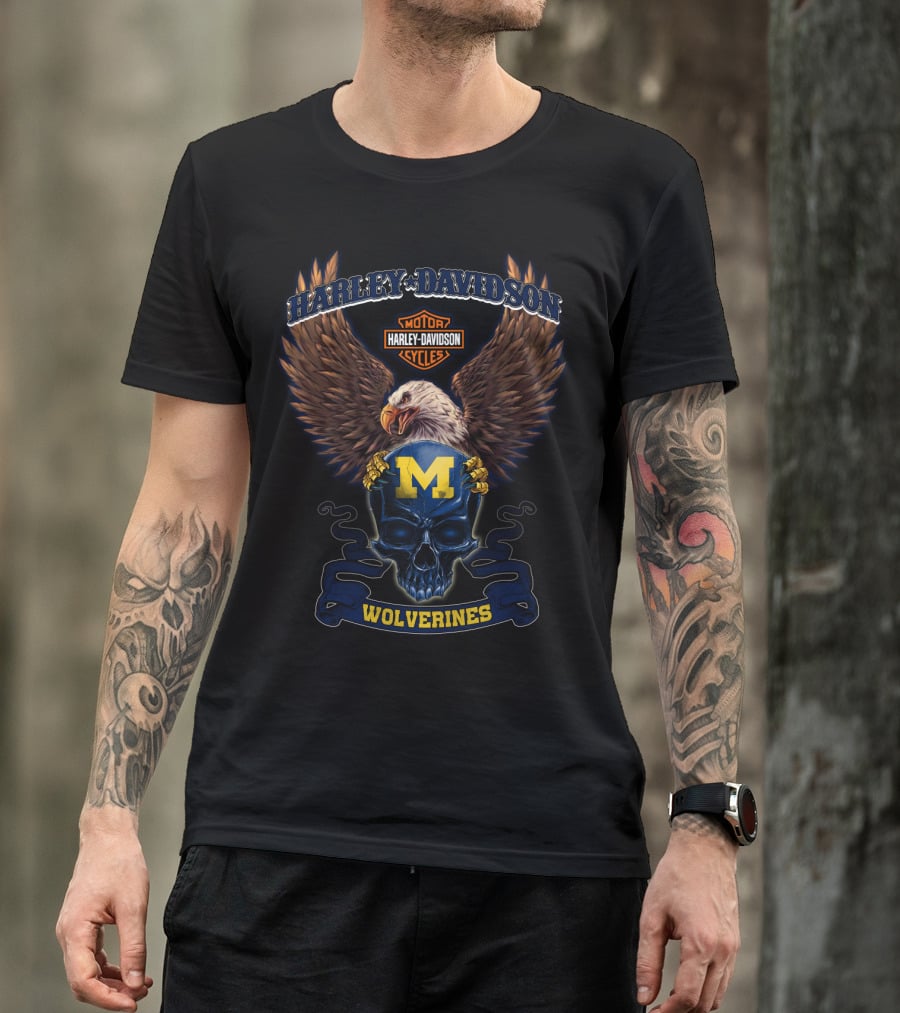 Harley Davidson Wolverines Eagle M Skull T-Shirt