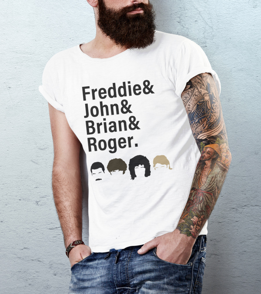 Freddie John Brian Roger Hair Silhouettes Queen Band Members T-Shirt