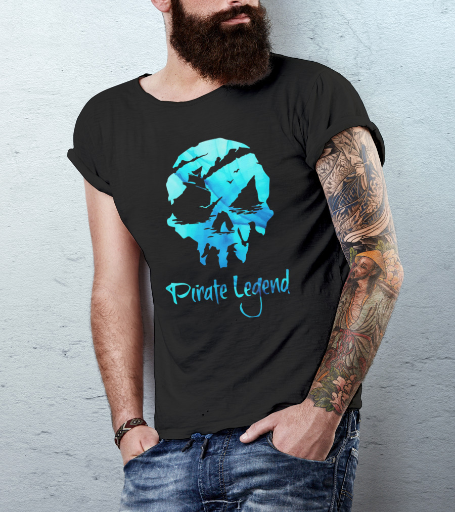 Pirate Legend Skull With Blue Ocean T-Shirt