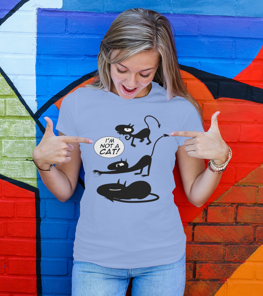 I'm Not A Cat Black Cartoon Creatures With Tails And Horns T-Shirt