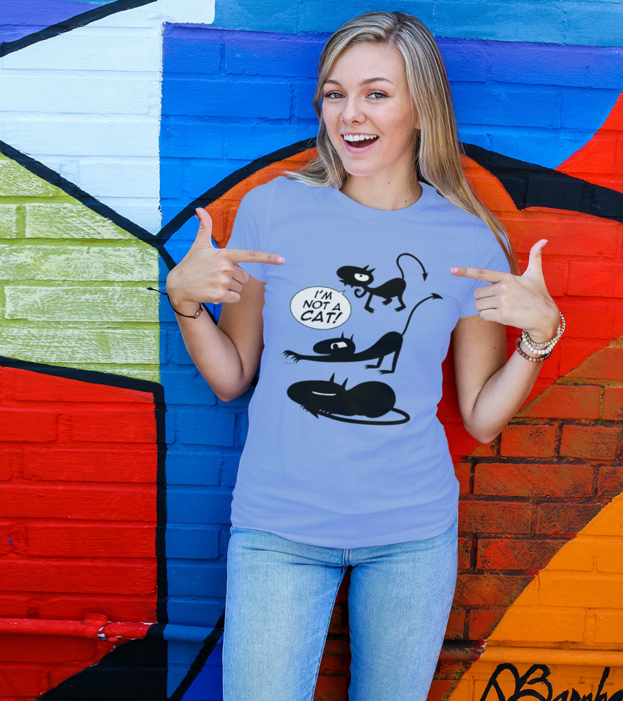 I'm Not A Cat Black Cartoon Creatures With Tails And Horns T-Shirt