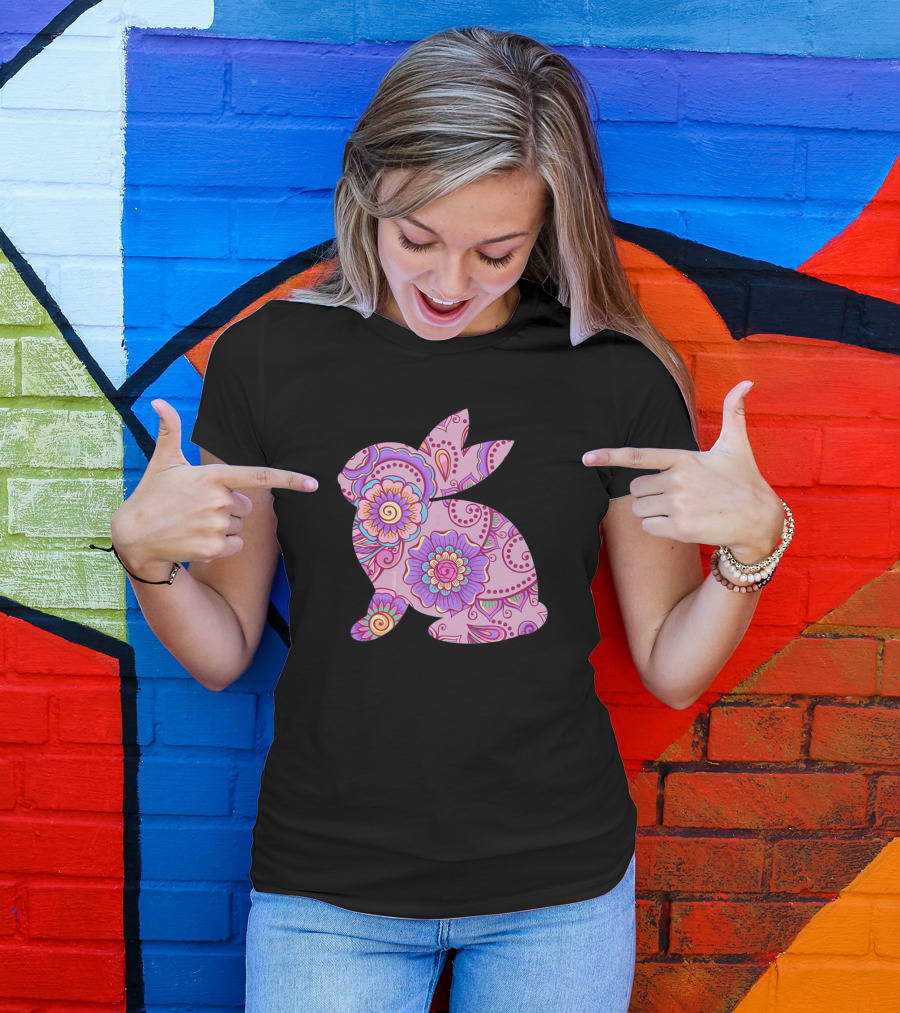 Easter Women Pastel Bunny With Floral T-Shirt