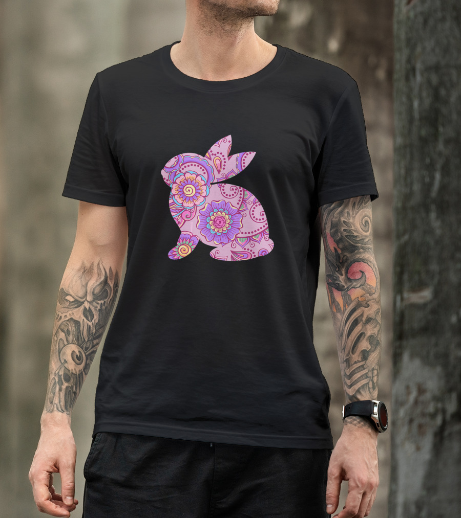 Easter Women Pastel Bunny With Floral T-Shirt