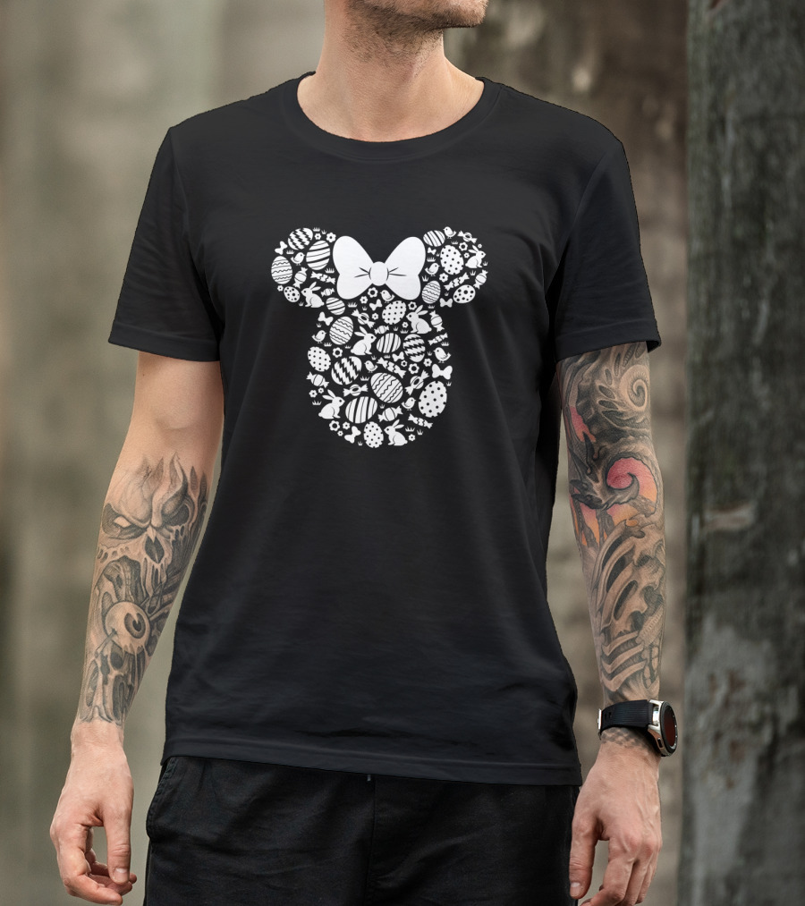 Disney Minnie Mouse Easter Icon Pattern With White Bunnies And Eggs T-Shirt