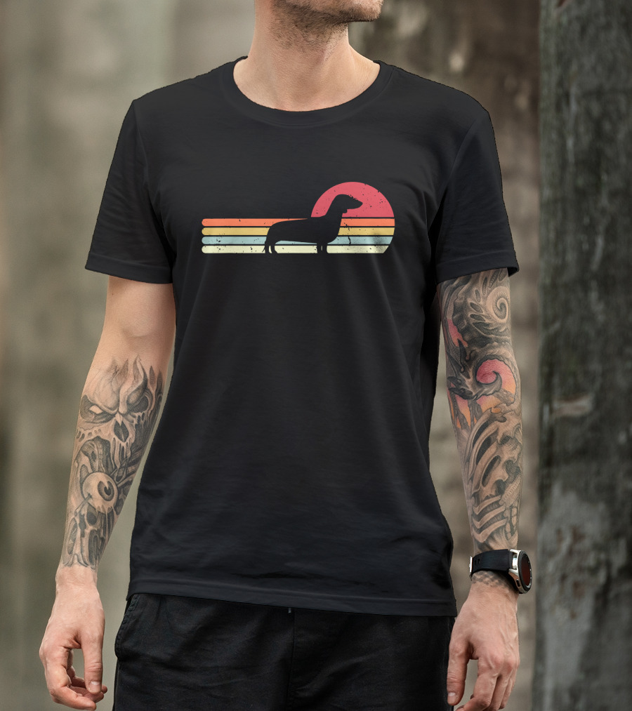 Dachshund Retro Sunset Style Vintage Stripes T-Shirt