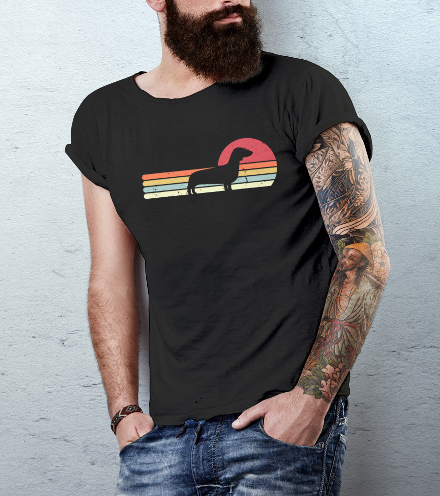 Dachshund Retro Sunset Style Vintage Stripes T-Shirt