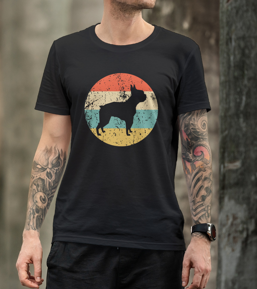Boston Terrier Retro Vintage Dog Silhouette Sunset T-Shirt