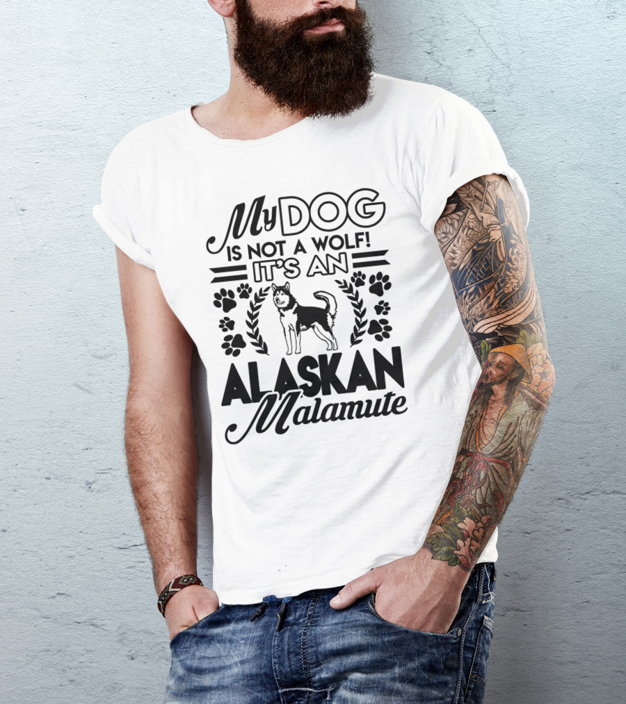 My Dog Is Not A Wolf It's An Alaskan Malamute Paw Prints T-Shirt