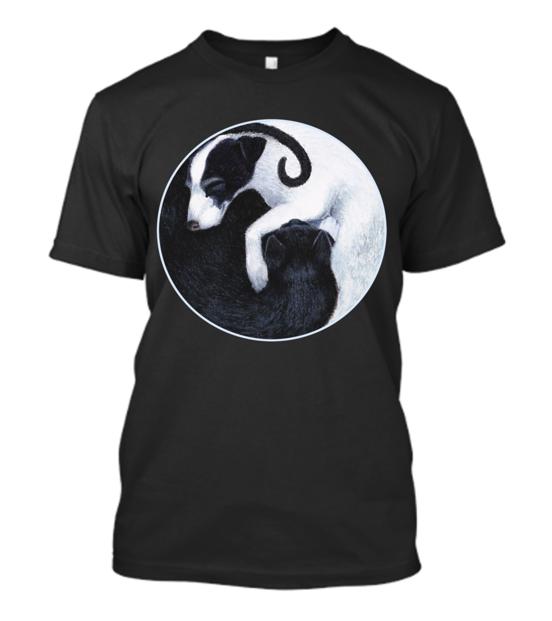 Yin Yang Cat Dog Harmony Embracing Balance In Black And White Circle T-Shirt