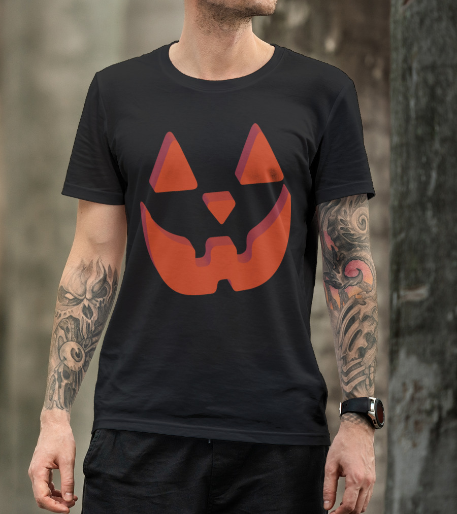 Halloween Grin Pumpkin Cat Scary Face T-Shirt