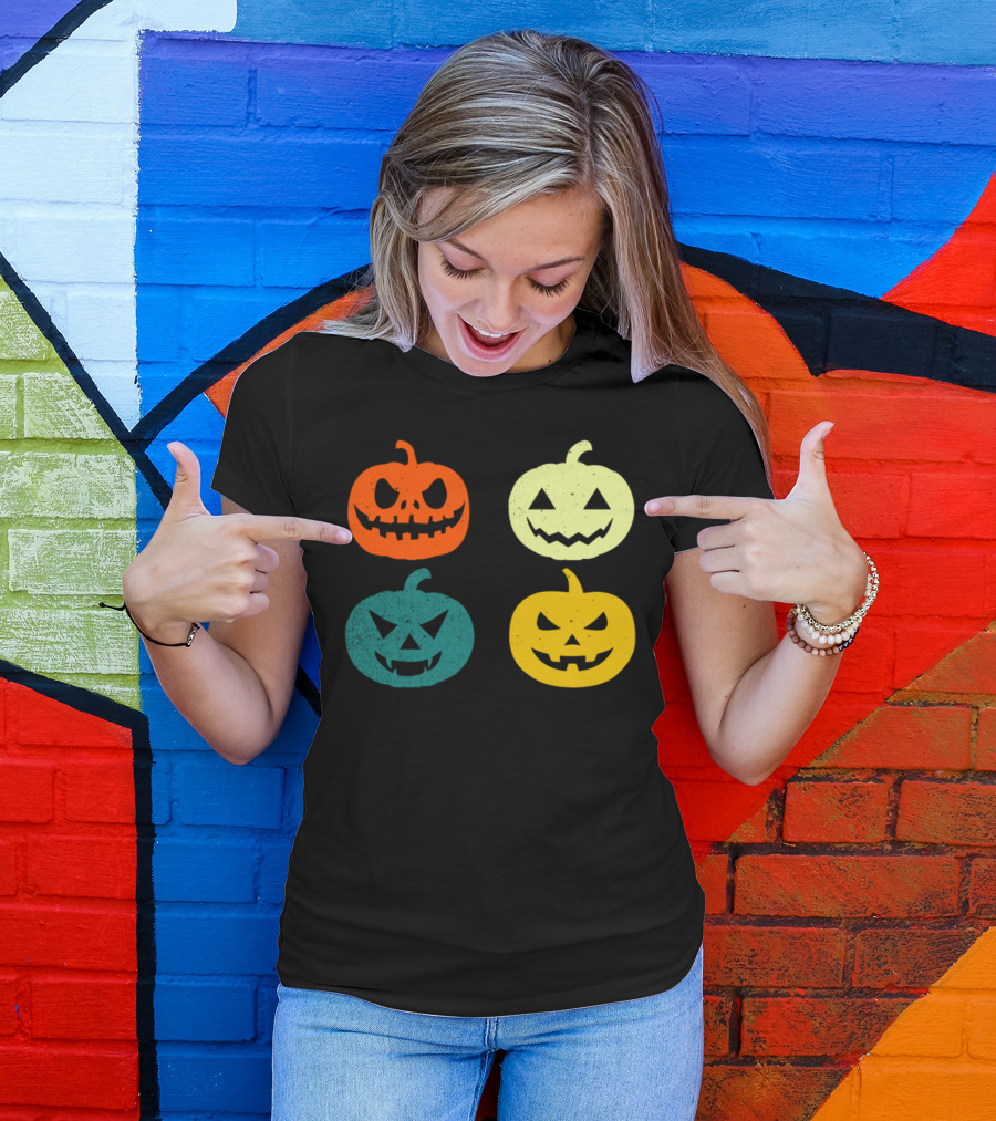 Vintage Pumpkin Funny Jack-O'-Lantern Faces T-Shirt