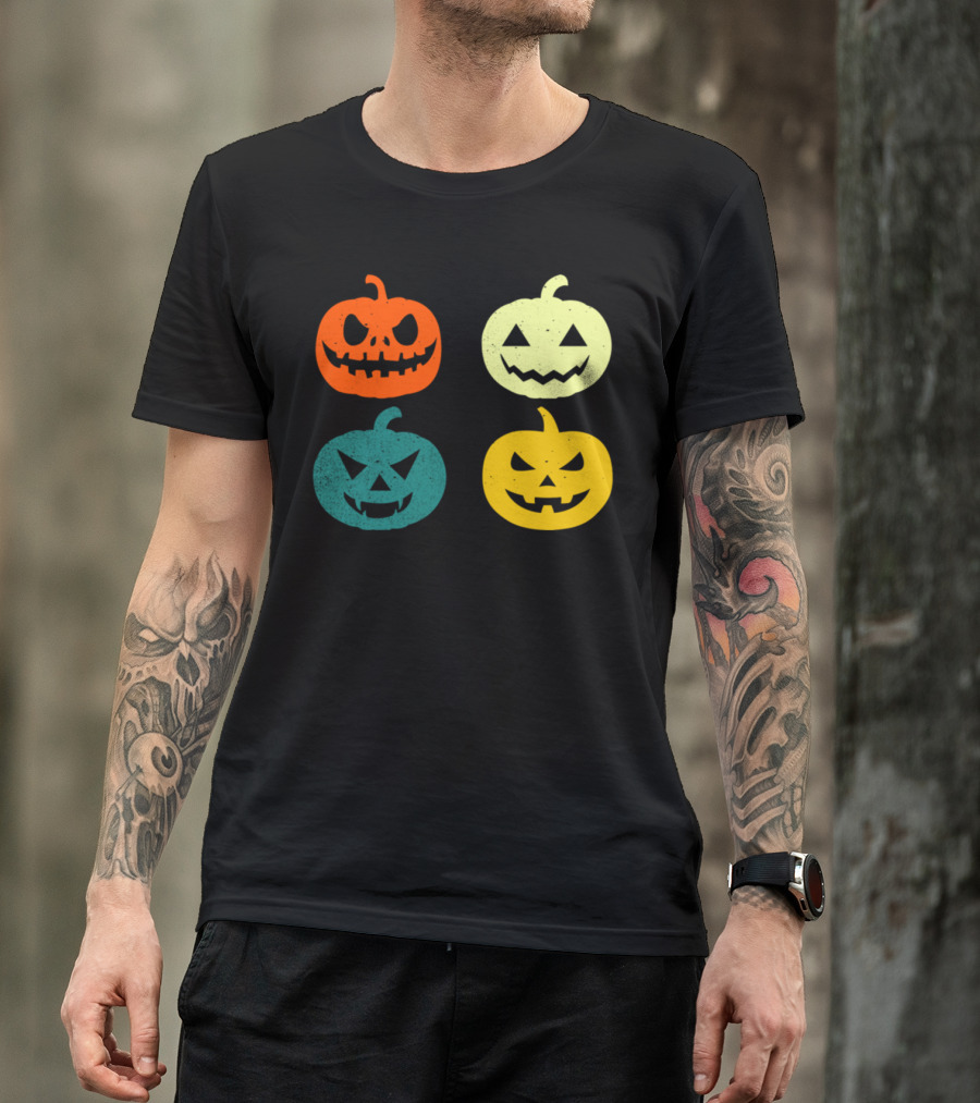 Vintage Pumpkin Funny Jack-O'-Lantern Faces T-Shirt