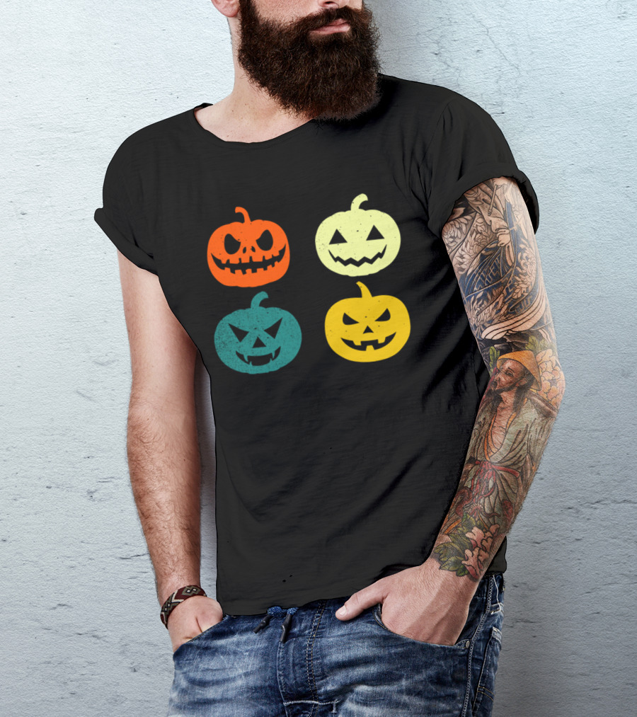 Vintage Pumpkin Funny Jack-O'-Lantern Faces T-Shirt