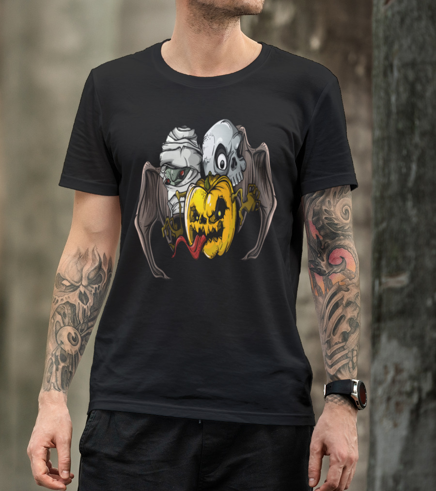 Mummy Pumpkin Skull Halloween Monsters Vector Cool T-Shirt