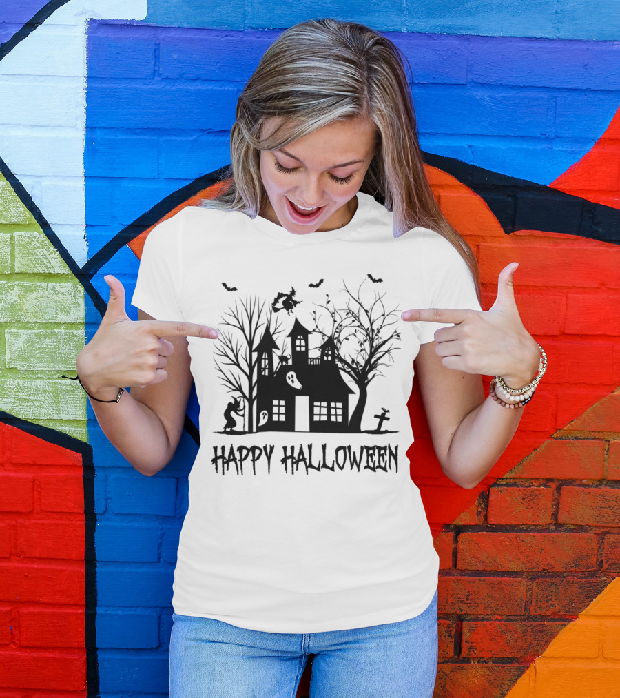 Happy Halloween Haunted House Pumpkin Witch Horror T-Shirt