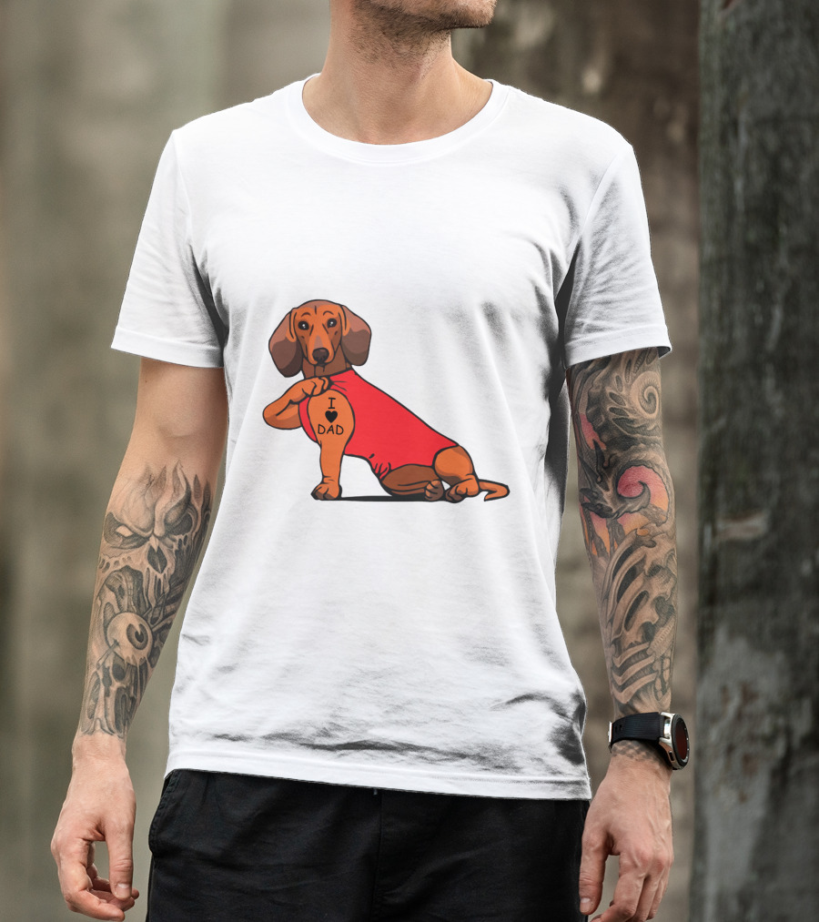 Dachshund I Love Dad Tattoo Red T-Shirt