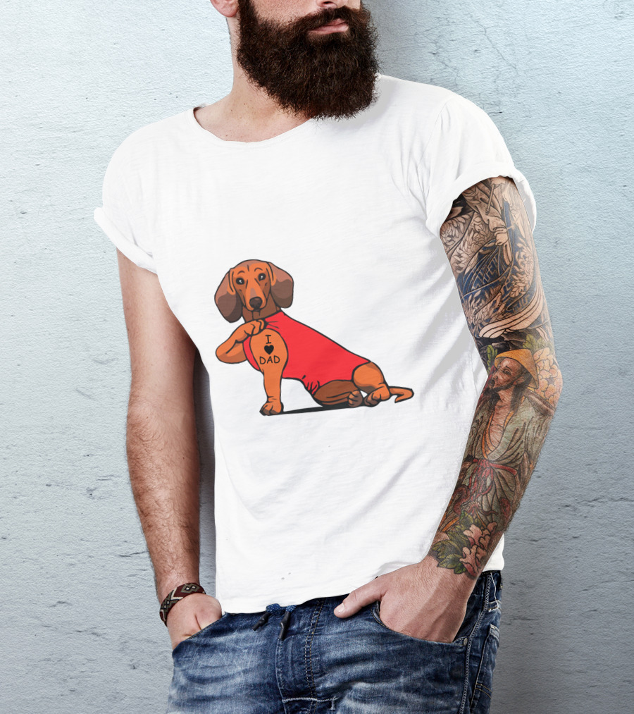 Dachshund I Love Dad Tattoo Red T-Shirt