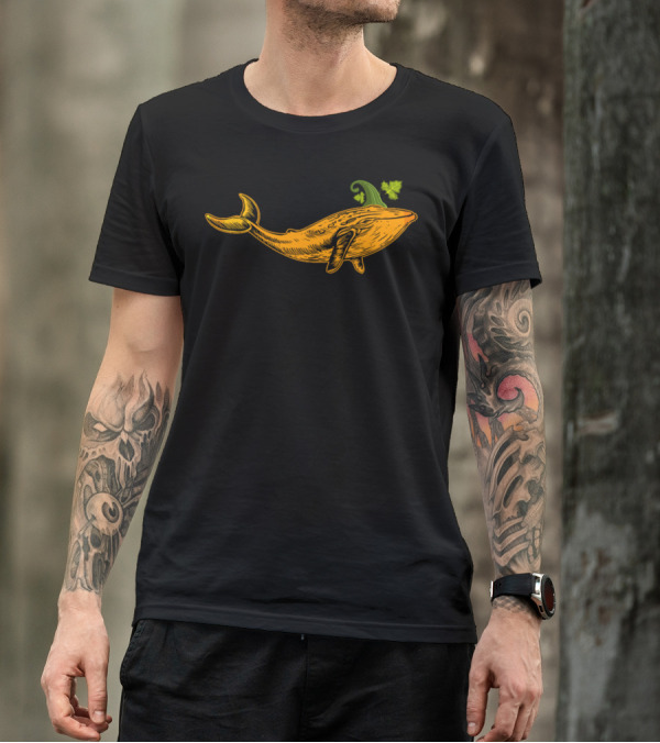 Whale Pumpkin Halloween Mashup With Green Stem And Leaves T-Shirt