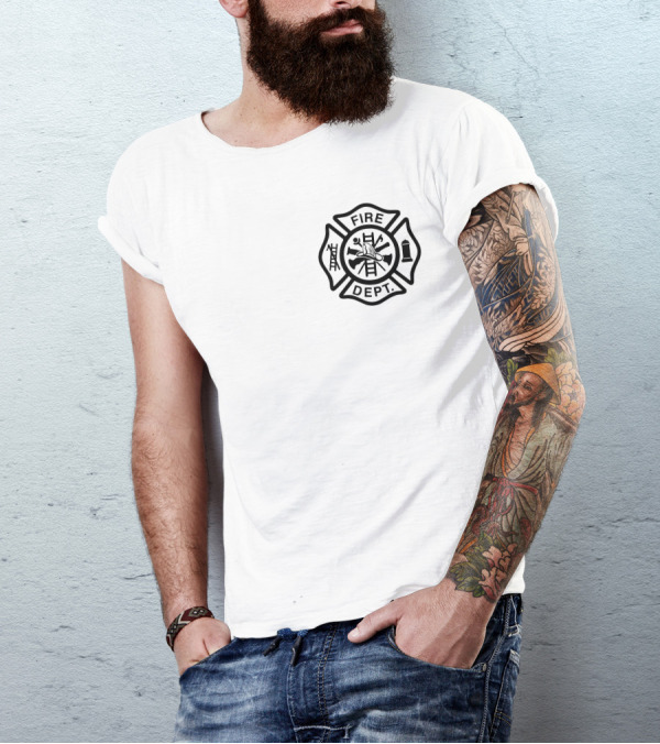 Firefighter Red Thin Line Fire Dept Maltese Cross Emblem T-Shirt