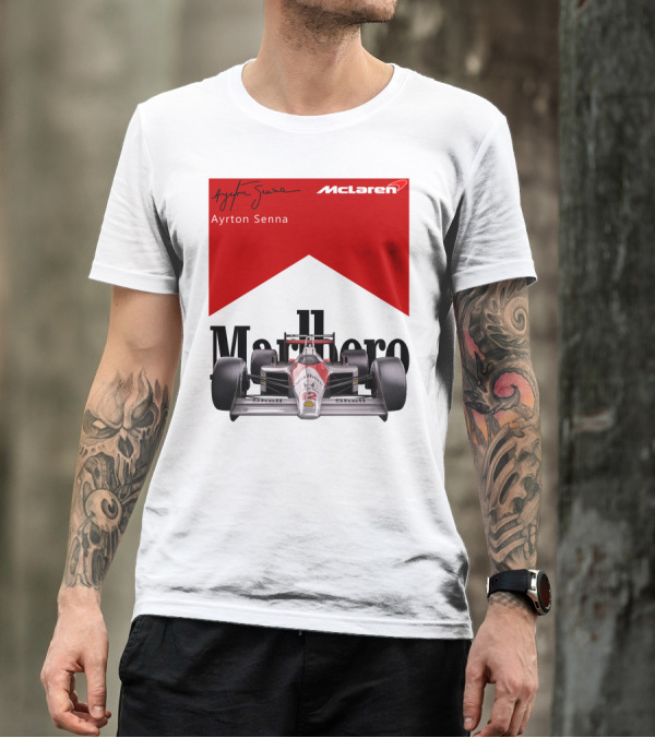 Ayrton Senna McLaren Formula 1 Marlboro Racing Car Shell T-Shirt