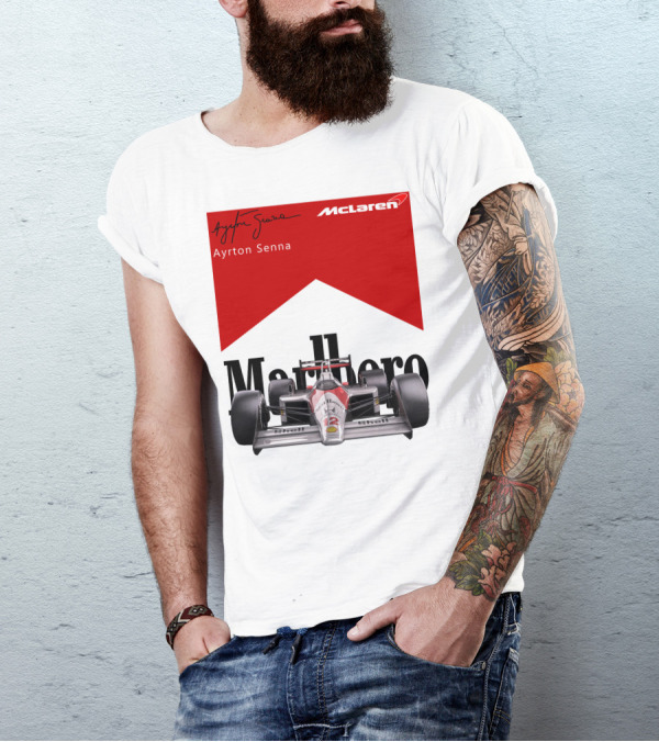 Ayrton Senna McLaren Formula 1 Marlboro Racing Car Shell T-Shirt