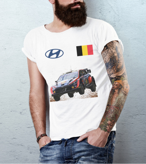 Neuville Hyundai Motorsport Team Rally Car Belgium Flag Iconic Racing Décor T-Shirt